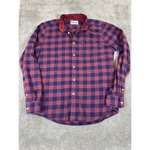 Barbour Gingham 14 Tailored Fit Shirt Men Medium Red Navy Buffalo Check Flannel